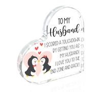 HTBIG Cadeaux de Saint-Valentin pour mari de Wife To My Husband I Scored a Touchdown By Getting You As My Husband! I Love You To The End Zone And Back Signs Bloc acrylique, cadeaux pour petit