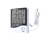 HTC-2 Thermomètre hygromètre numérique numérique LCD pour intérieur/extérieur avec horloge et moniteur d'humidité pour maison, chambre, animal domestique, reptile, plante, serre, cave, guitare
