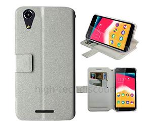 htdmobiles Housse Etui Coque Pochette Portefeuille pour Wiko Rainbow Jam 4G + Film ecran - Blanc