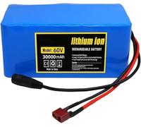 HTDRE Batterie de vélo électrique 60 V 30 Ah, Batterie Lithium-ION 16S2P, étanche, PVC, BMS intégré avec Chargeur 67,2 V 2 A, pour Moteur 200 W-1000 W, 60 V 30 Ah, XT90