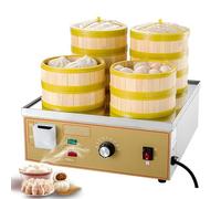 HTDRE Machine à brioches Vapeur électrique 2/4/6 Trous, cuiseur Vapeur électrique Commercial, température 30~110°C, Alimentation en Eau indépendante (4 Trous)