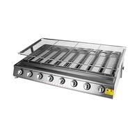 HTDRE Plancha à gaz Robuste, Barbecue de Table Professionnel à 4/8/10 brûleurs avec Couvercle en Acier Inoxydable 304 et Support à Hauteur réglable pour la Cuisine et Les événements.