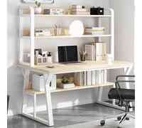 HTDRE Platzsparender Computertisch mit Aufsatz, Schreibtisch mit Metallgestell und Bücherregal, robuster Arbeitsplatz für Homeoffice, Ideal für Schlafzimmer Oder Studentenwohnheim, einfache Montage