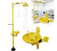 HTDRE Station de Douche et Lave-Yeux d'urgence, Douche de sécurité combinée à Double Jet, Barre de Traction Triangulaire, pédale, Plaque de poussée, pour hôpitaux, laboratoires, usines Chimiques