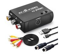 HTDYOO S Video Convertisseur RCA vers HDMI avec câble RCA + câble Svideo + | Comprend un câble RCA + un câble S-Vidéo + un câble USB | Résolution 720P/480P | Écran 16:9/4:3