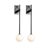 HTERWQEA Applique murale moderne du milieu du siècle ensemble deux appliques murales en verre luminaire mural rond à long poteau noir avec abat-jour en verre laiteux for salle bain cuisine(2 pcs)