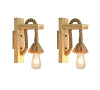 HTERWQEA Applique murale rétro en corde style ferme lot 2 appliques murales vintage en bois style ferme 1 lumière en chanvre naturel luminaires muraux rustiques for chambre à coucher entrée(B,2 PCS)