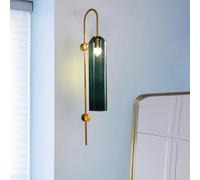 HTERWQEA Applique murale simple en laiton brossé avec abat-jour en verre, style vintage, doré antique, for salle bain, salon, chambre, couloir, véranda, chevet, escalier(A-Green)