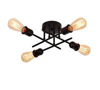 HTERWQEA Black E27 Ceiling Lamp 4-Light Chandelier Industrial Semi Flush Mount Lighting Fixture for Hallway Kitchen Bedroom Vintage Ceiling Lamps