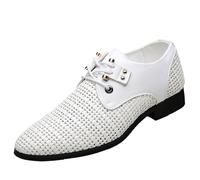 HTERWQEA Chaussures en Cuir français for Homme, Bout uni, Semelle en Caoutchouc antidérapante, Talon carré, for soirée, Mariage, Bal Promo, Classique, à Lacets(White,43 EU)