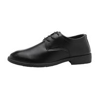 HTERWQEA Chaussures Oxford for Homme, en Cuir à Lacets, Style Business Formel, idéales for Les Mariages et fêtes. Modèle rétro Demi-Brogue, Finition Vernie Brillante Confortable(Black,39 EU)