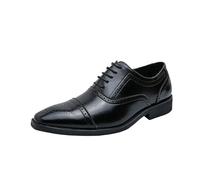 HTERWQEA Chaussures Oxford Semi-Brogues for Hommes, Style Vintage, en Cuir français, à Lacets, Bout Droit, Semelle en Caoutchouc antidérapante, Talon carré, Style décontracté, for Le Bureau(45 EU)