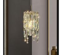 HTERWQEA Crystal Chandelier Mid Century Modern, Single Head Pendant Light Luxury E12 Socket Hanging Lamp, Clear Glass Fixture for Dining Room Living Room Foyer Staircase Hallway