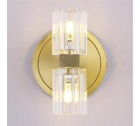 HTERWQEA Lot 2 appliques murales nordiques en laiton brossé, salle bain modernes dorées à lumières câblées, luxe cristal, applique murale d'intérieur dorée avec verre(1 pcs)