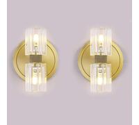 HTERWQEA Lot 2 appliques murales nordiques en laiton brossé, salle bain modernes dorées à lumières câblées, luxe cristal, applique murale d'intérieur dorée avec verre(2 pcs)