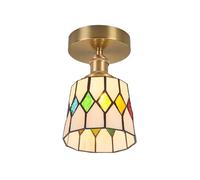 HTERWQEA Mediterranean Semi Flush Mount Ceiling Light 5.5in Stained Glass E27 Close to Ceiling Pendant Lamp for Bedroom Hotel Corridor Ceiling Lighting Fixture
