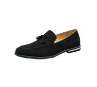 HTERWQEA Mocassins à Bout Rond en Daim avec Pampilles for Hommes, Chaussures Travail décontractées à Enfiler et à Talon Bas antidérapant(Black,39 EU)