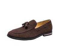 HTERWQEA Mocassins à Bout Rond en Daim avec Pampilles for Hommes, Chaussures Travail décontractées à Enfiler et à Talon Bas antidérapant(Brown,39 EU)