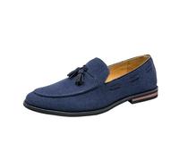 HTERWQEA Mocassins à Bout Rond en Daim avec Pampilles for Hommes, Chaussures Travail décontractées à Enfiler et à Talon Bas antidérapant(Blue,39 EU)