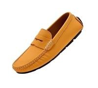 HTERWQEA Mocassins Confortables en Cuir Nubuck for Homme, Chaussures Conduite décontractées, à Enfiler, à Bout Rond, à Talon Plat et Flexibles(Yellow,44.5 EU)
