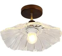 HTERWQEA Modern Wood and Glass Floral Ceiling Lamp 11 Inch Semi Flush Mount E26 Fixture Close to Ceiling Light for Kitchen Island Entryway Hallway