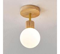 HTERWQEA Modern Wood Hallway Semi Flush Mount Ceiling Light Fixture with Milk White Glass Shade Creative Mini Globe Ceiling Lamp Close to Ceiling Pendant Light for Kitchen Entryway Corridor Loft