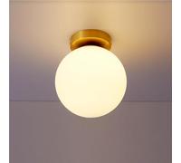 HTERWQEA Nordic Gold Globe Ceiling Light with White Glass Ball Semi Flush Mount E26 Close to Ceiling Lamp for Entryway Bedroom