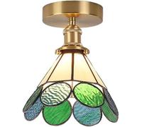 HTERWQEA Nordic Gold Semi Flush Mount Ceiling Light 7.9 Inch Hammered Stained Glass Ceiling Lighting Fixture with E26 Base Vintage Mediterranean Close to Ceiling Lighting for Bedroom Entryway