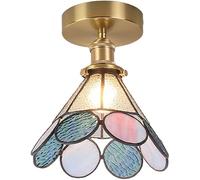 HTERWQEA Nordic Gold Semi Flush Mount Ceiling Light 7.9 Inch Hammered Stained Glass Ceiling Lighting Fixture with E26 Base Vintage Mediterranean Close to Ceiling Lighting for Bedroom Entryway
