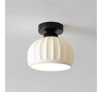 HTERWQEA Nordic Modern White Ceramic Ceiling Light 7 Inch E26 Base Semi Flush Mount with Dome Ribbed Shade for Hallway Entryway Lighting