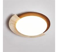 HTERWQEA Plafonnier LED encastré en pierre naturelle et bois 11,8 pouces avec anneau doré et accent texturé beige for chambre à coucher, salon, couloir, décoration nordique moderne