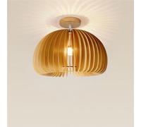HTERWQEA Plafonnier semi-encastré moderne à lattes bois, 43 cm, finition naturelle, intensité variable, ampoule E26 3 couleurs, for chambre, couloir, entrée, installation facile