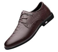 HTERWQEA Robe Oxford for Homme en Cuir Pleine Fleur Classique à Lacets for Bal Promo, Bout uni, Affaires, Semelle en Caoutchouc antidérapante, Talon Bloc antidérapant Classique(Brown,45 EU)