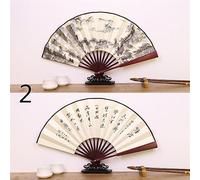 HTFTOIO 1 éventail rétro pliable en soie de style chinois pour homme avec poignée en bambou (2)