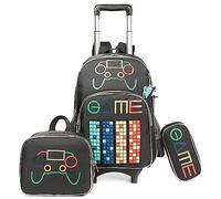 HTgroce Cartable a Roulette Enfant Sac à Dos avec roulettes, 3 en 1 Sac a Roulette Maternelle Bagages Voyage Enfant Fille Garçon Primaire Maternelle Rouge Cars 3 pièces.