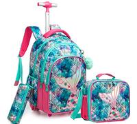 HTgroce Cartable a Roulette Fille Primaire Sirène Sac à Dos pour Enfant Cartable a roulettes Fille Sac école