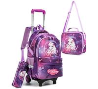 HTgroce Cartable a roulettes garçon, Requin Sac Roulette Enfant étui à Crayons boîte à Lunch Cartable Roulette Cartables Scolaires pour Enfants.