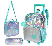 HTgroce Cartable à roulettes Sac à Dos Filles, Cartable Primaire Sac Trolley avec Sac Repas Trousse à Crayons Sac à Dos à roulettes cartable fille primaire ce2