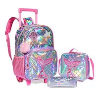 HTgroce Sac à dos à roulettes 3 en 1 - Sac à dos à roulettes léger - Pour fille - Sac d'école à roulettes, sirène rose, 42 x 30 x 20 cm, Whimsique