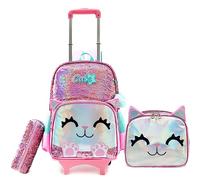 HTgroce Sac à dos Trolley Licorne 3 en 1 pour l'école primaire et la maternelle - Avec sac de transport et poche pour crayons, Chats., 42 x 30 x 20 cm, 25.2L, jeune