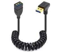 HTGuoji Câble d'extension USB 3.0 spiralé, angle vers le haut de 90 degrés, connexion type A mâle vers femelle pour Playstation, Xbox, clé USB, disque dur, lecteur de cartes, scanner, imprimante,