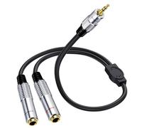 HTGuoji Câble répartiteur Y 3,5 mm vers double 6,35 mm, TRS stéréo mâle 3,5 mm vers double 6,35 mm stéréo femelle cordon adaptateur audio 50 cm (3,5 mm mâle vers double 6,35 mm femelle)