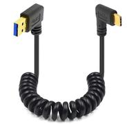 HTGuoji Câble spiralé USB type C, ressort à 90 degrés, 5 Gbit/s, rétractable USB 3.0 à angle droit vers type C, câble de charge et de transfert de données USB C doré vers USB 3.0 A mâle pour