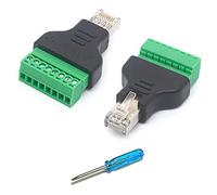 HTGuoji Lot de 2 adaptateurs de terminal à vis mâle RJ45 vers 8 broches - Connecteur femelle Cat7 6 5 5e - Prise réseau Ethernet CCTV numérique DVR (RJ45 mâle)
