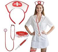 HTGWCG Deguisement Infirmiere Accessoire de Costume D'infirmière Ensemble Costume D'infirmière D'halloween avec Serre Tête Stéthoscope Jarretière et Stylo à Seringue, pour Fête à thème Carnaval