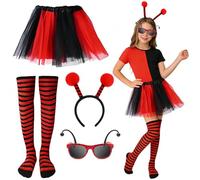 HTGWCG Ensemble de 4 costumes Lady Bug pour adultes avec bandeau, manches de jambe, lunettes de soleil et jupe tutu pour fête, cosplay