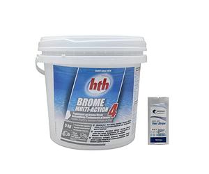 HTH Brome Action 4 Pastilles 20g - 5kg | Brome Lent Multiaction - Désinfection Régulière Multifonction - Dissolution Lente + 10 Tests HPS OFFERTS 6 en 1