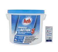 HTH GRANUFAST Action 5 Granulés - 5kg | Chlore Choc Stabilisé Multiaction - Désinfection Choc Multifonction - Dissolution Rapide + 10 Tests HPS OFFERTS 6 en 1