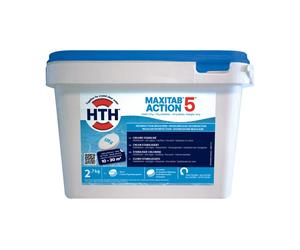 HTH Maxitab Action 5 - chlore multiactions spécial petites piscines - Seau de 2,7 kg