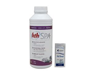 HTH Spa Eau ECLATANTE 3 en 1 Liquide - 1L | Clarifiant - Non moussant + 10 Tests HPS OFFERTS 6 en 1